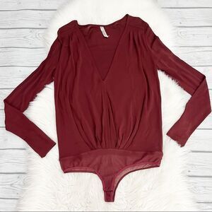 Free People Intimately Burgundy V-Neck Long Sleeve Bodysuit size XS